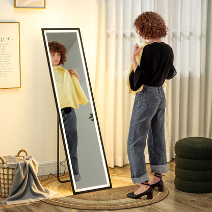 Full Length Mirror with LED Lights, 150 x 40cm Free Standing Mirror with Dimming and 3 Colour Lighting, Leaning or Wall Mirror - Black