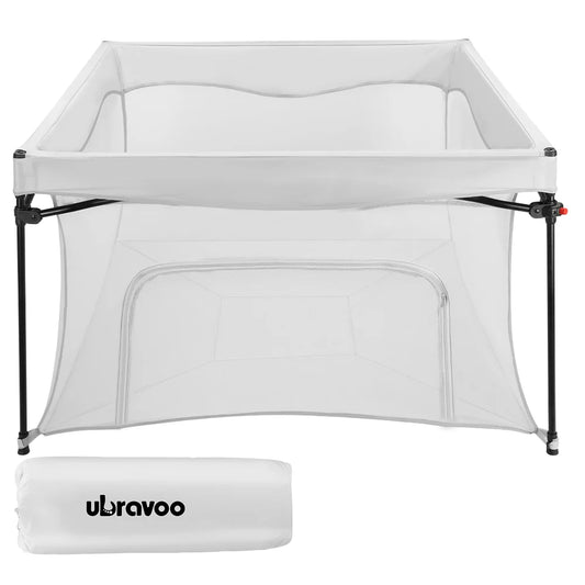 UBRAVOO Baby Playpen Playard With Storage Bag, Portable For Indoor & Outdoor Kids Toddlers Activity Centre, Foldable - Grey