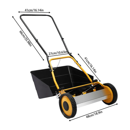 14" Retro Style Manual Wheeled Hand Push Lawn Mower Grass Cutter