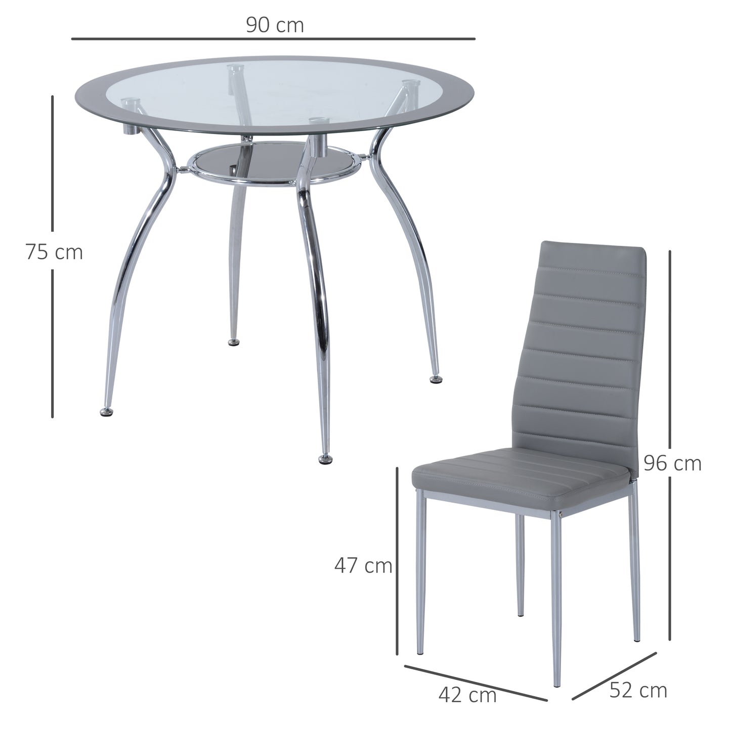 Dining Table Set for 4, Round Kitchen Table and Chairs, Glass Dining Room Table and PU Leather Upholstered Chairs