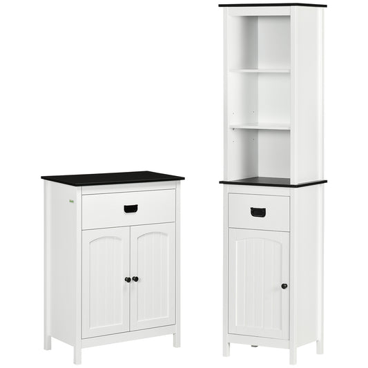 Kleankin Bathroom Furniture Set, Tall Bathroom Cabinet with Drawer and Double Door with Drawer and Adjustable Shelf for Bathroom, White