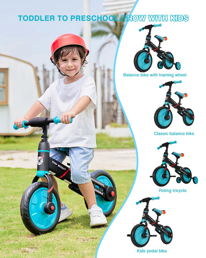 UBRAVOO Tiny Scout Balance Bike 3 4 5 Years , 4-in-1 with Optional Support Wheels and Pedals, Saddle Height Adjustable,JL102