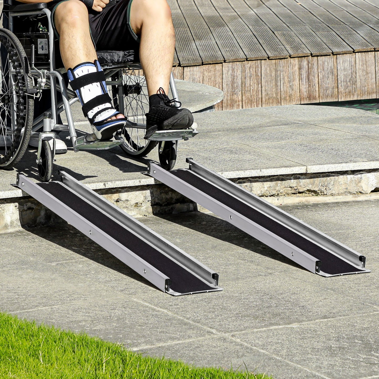 Telescopic Wheelchair Ramps 244L x 19.5Wcm, 270kg, Folding Aluminium Door Threshold Ramps For Home, Mobility Scooters, Doorways, Steps, Stairs