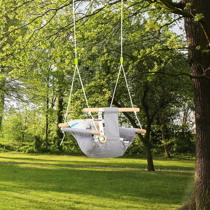 Outsunny Baby Swing Seat, Kids Hanging Hammock Chair, with Cotton-Padded Pillow, Wooden Frame, Indoor Use, for Ages 6-36 Months, Grey