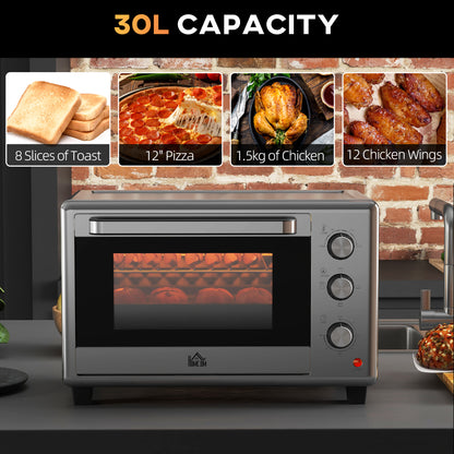 HOMCOM 30L 60-230℃ Mini Electric Oven, with Accessories - Silver Tone