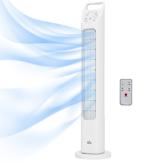 31" Oscillating Tower Fan with Remote Control, 4H Timer, 3 Speed 3 Modes, Quiet Electric Floor Standing Fan for Home Bedroom Office, White