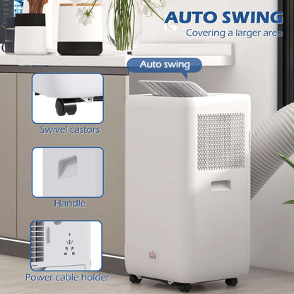 12,000 BTU Mobile Air Conditioner for Room up to 28m², with Dehumidifier, Auto & Sleep Mode, 24H Timer, Wheels