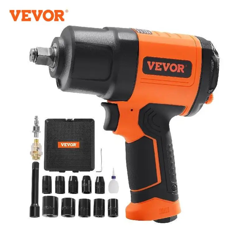 VEVOR 1/2 Inch Air Impact Wrench Rachet Socket High Torque Up to 1400 ft-lbs Pneumatic Impact Gun with Steel Impact Socket Set for Auto Repair