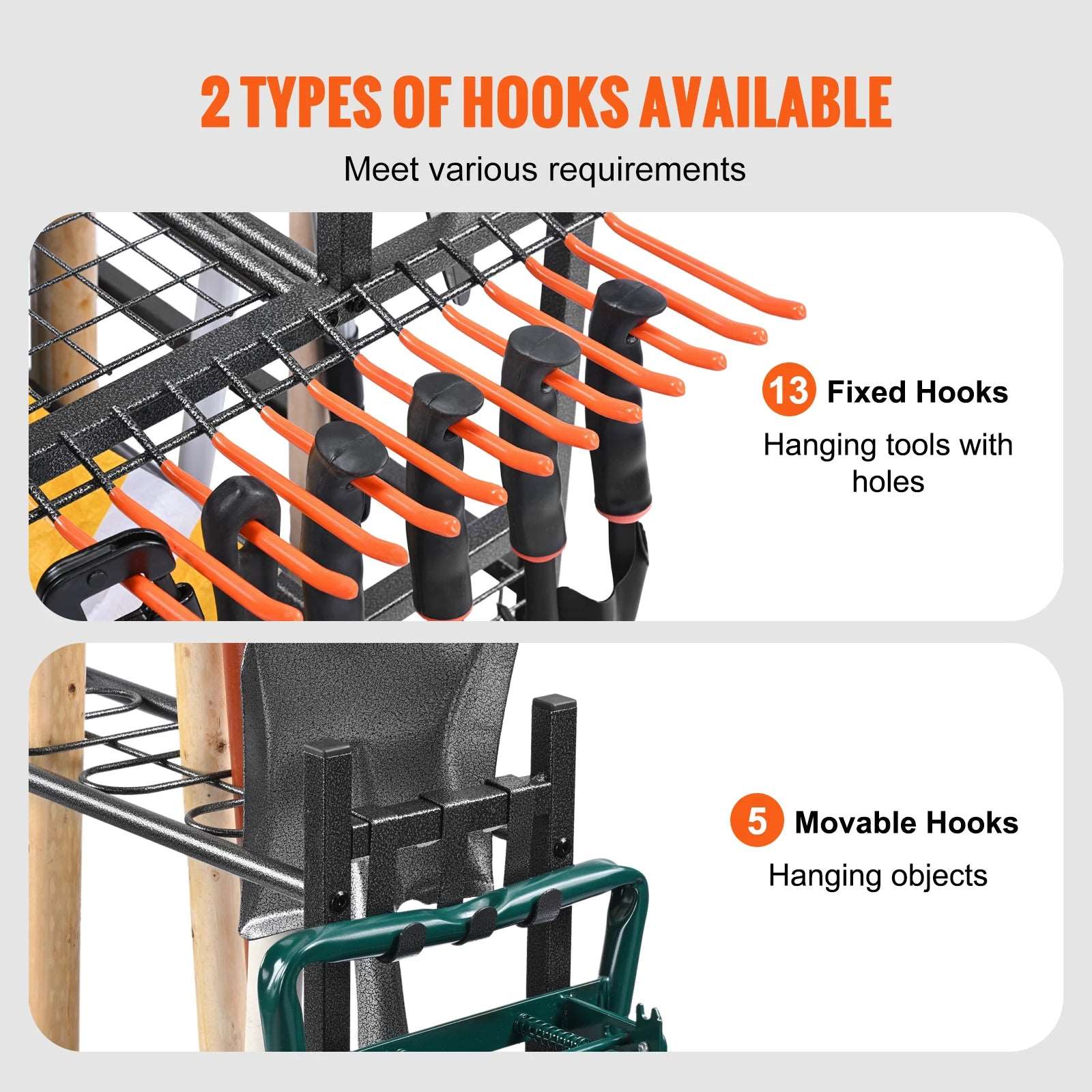 16 Slots Garden Tool Organiser Yard Tool Tower Rack With Hooks On Wheels Long-Handled Rake Stand Holder For Garage Shed Storage