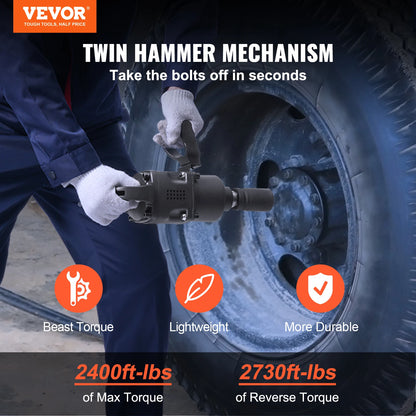 VEVOR Air Impact Wrench Up to 2730 ft-lbs Reverse Torque Output 1" Pneumatic Impact Gun for Heavy Duty Repairs and Maintenance