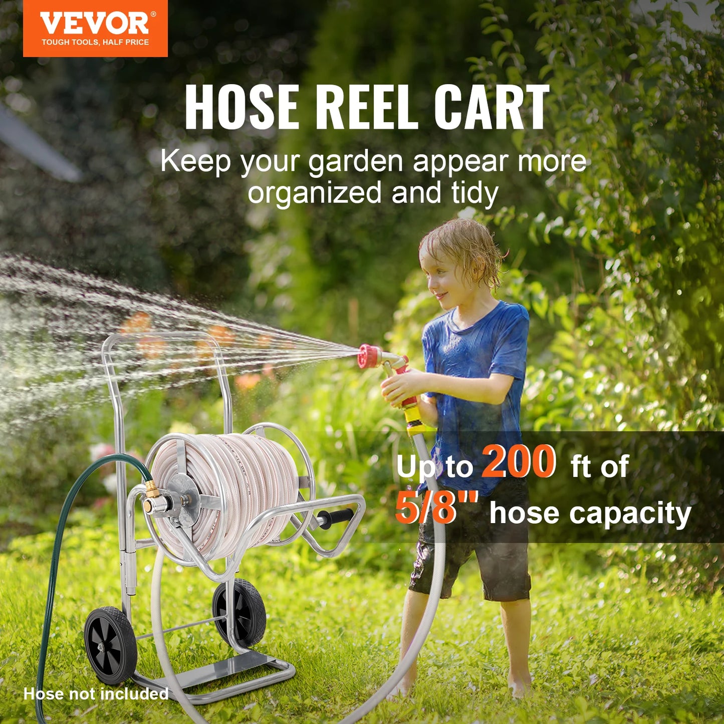 Hose Reel Holder Garden Water Hose Pipe Cart Mobile Tool With Wheels, Heavy Duty Powder-coated Steel Outdoor Planting for Garage, Garden