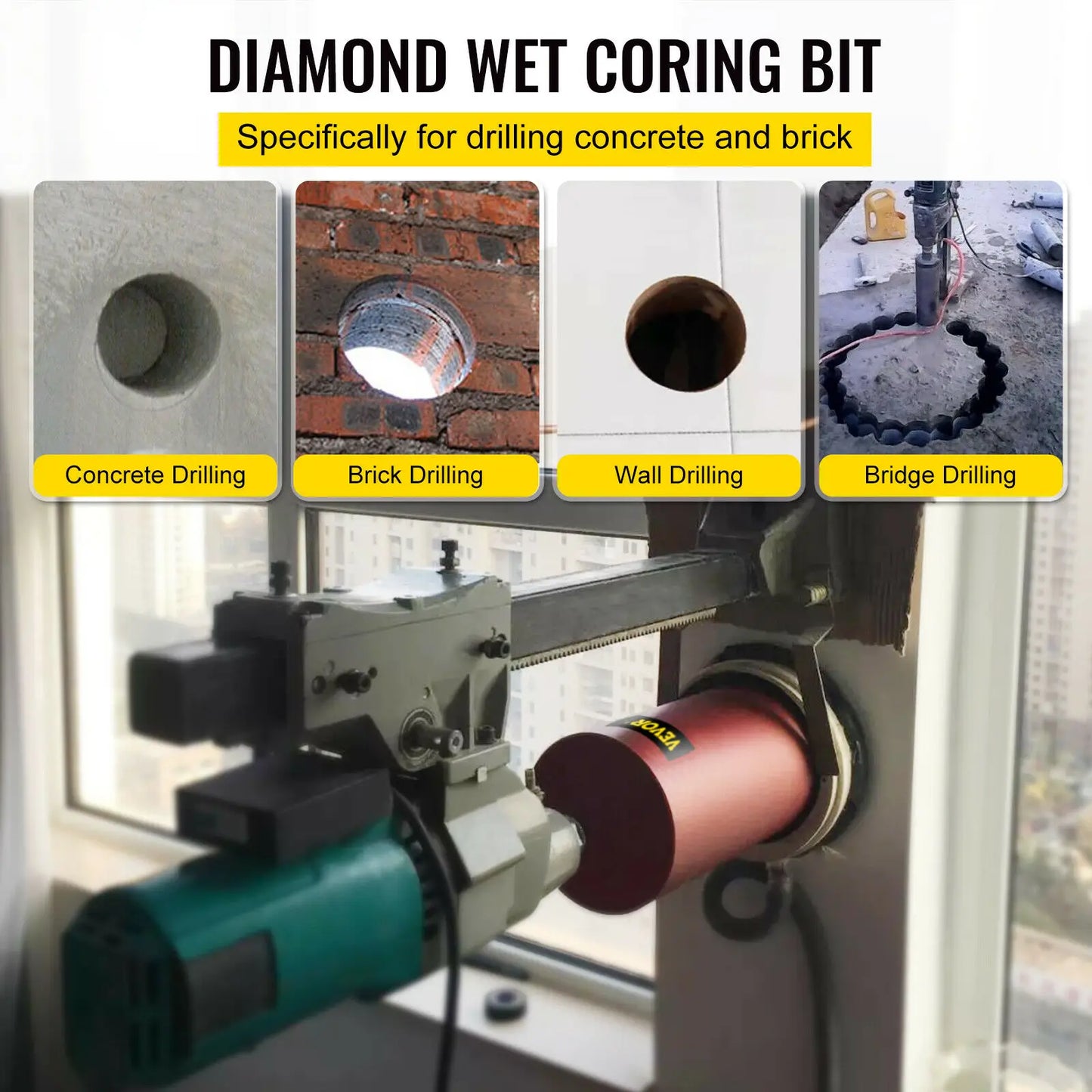 Wet Diamond Core Drill Bit With Blade Universal Thread For Drilling Concrete Brick Masonry Marble