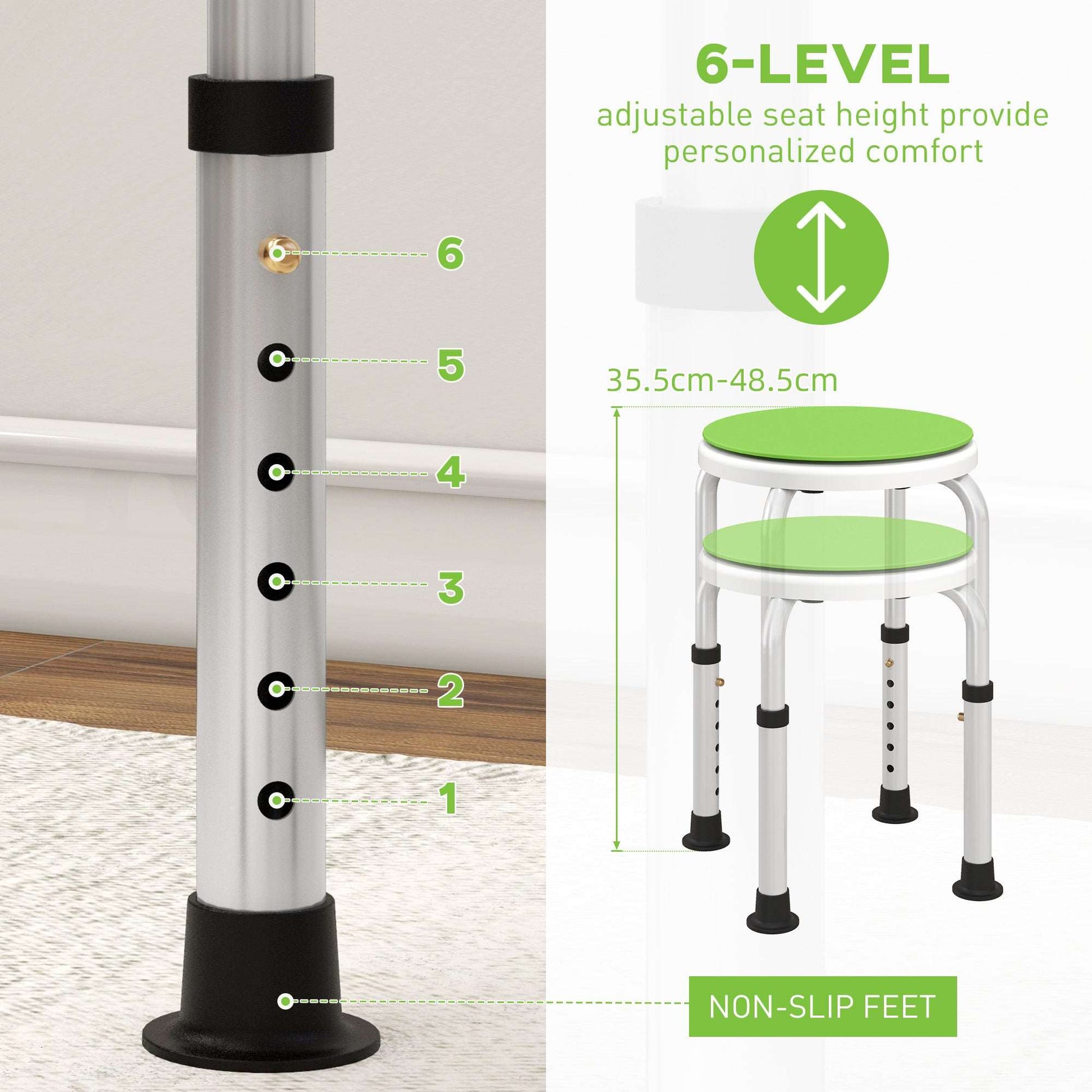 360° Swivel Shower Chair, Height Adjustable Aluminium Shower Stool with Non-Slip Feet - Green