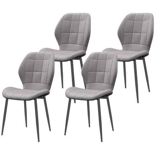 Retro Vintage Style Set of Four Flannel Relaxed Tub Dining Chairs - Light Grey