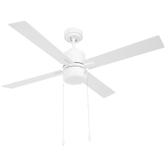 Ceiling Fan with LED Light, Flush Mount Ceiling Fan Lights with Reversible Blades, Pull-chain, White and Natural Tone