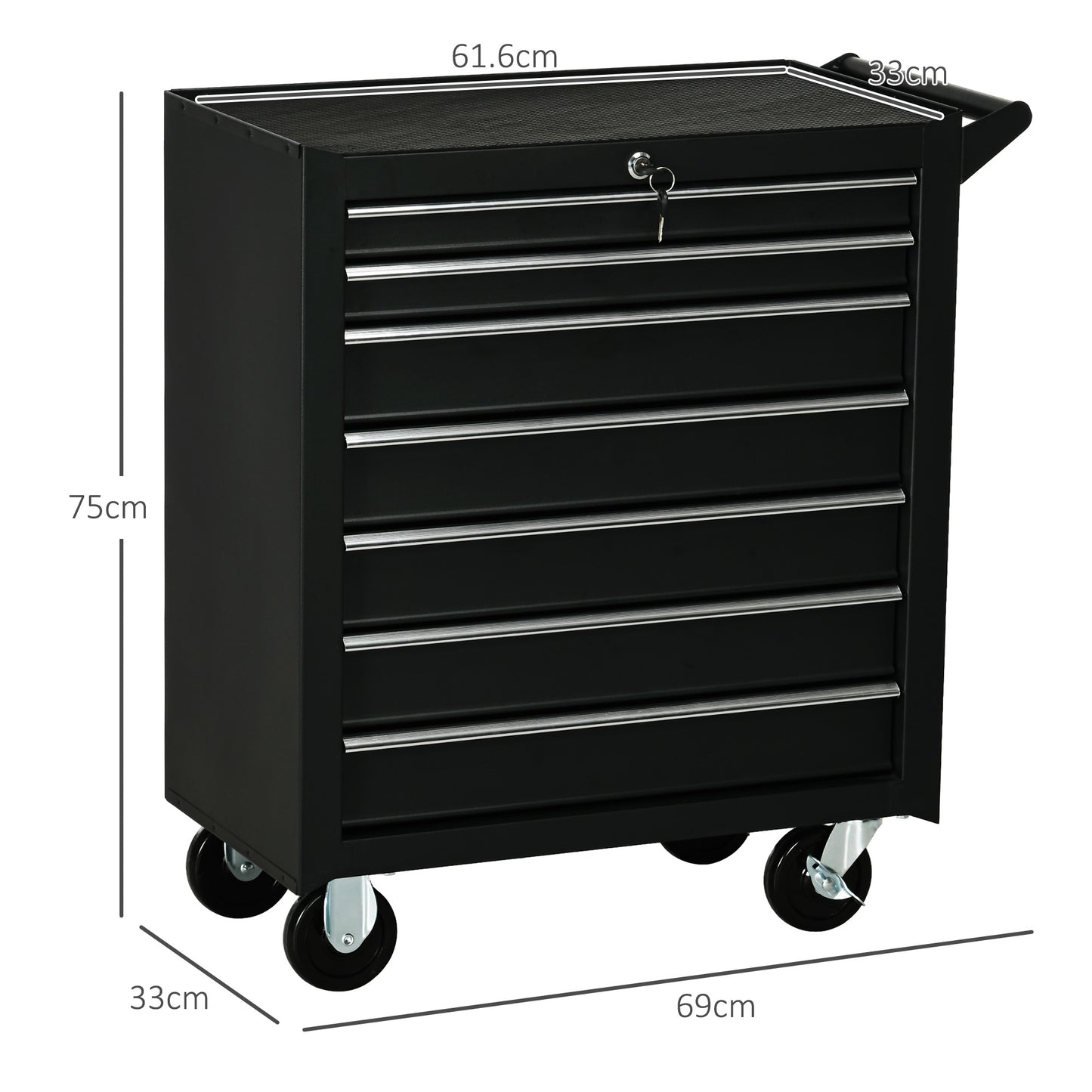 DURHAND Roller Tool Cabinet Storage Chest Box 7 Drawers Roll Wheels Garage Workshop Matte Black