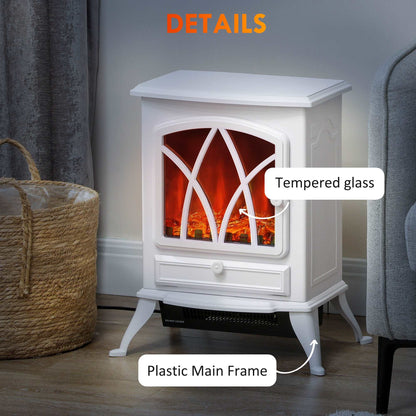 1kW-2kW Vintage Retro Style Electric Fireplace Heater - White