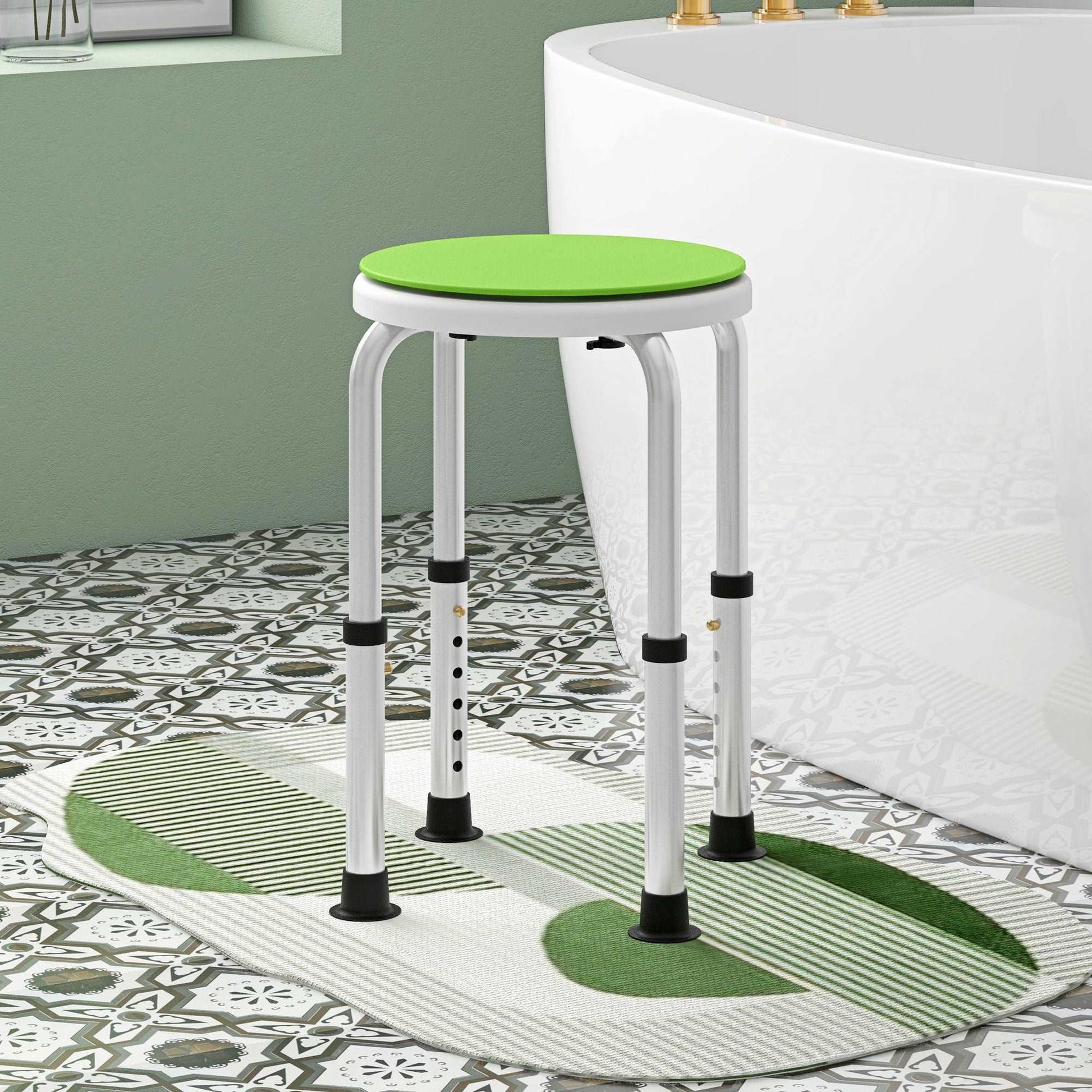 360° Swivel Shower Chair, Height Adjustable Aluminium Shower Stool with Non-Slip Feet - Green