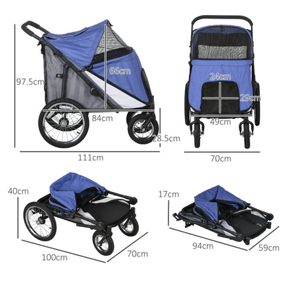 PawHut Foldable Pet Stroller with Washable Cushion, Storage Bags, Safety Leash for Medium and Large Dogs Cats Travel, Blue