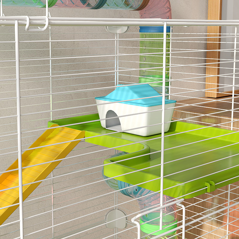 PawHut Hamster Cage With Water Bottle, Exercise Wheel, Tubes, Ramps - Green