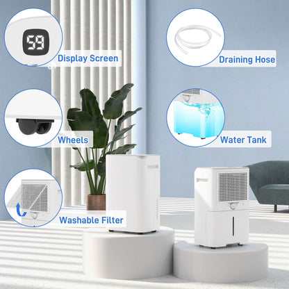 20L/Day Dehumidifier with Continuous Drainage, 2.5L Water Tank, 24H Timer, Digital Humidity Display, Dehumidifier for Home Damp, Condensation