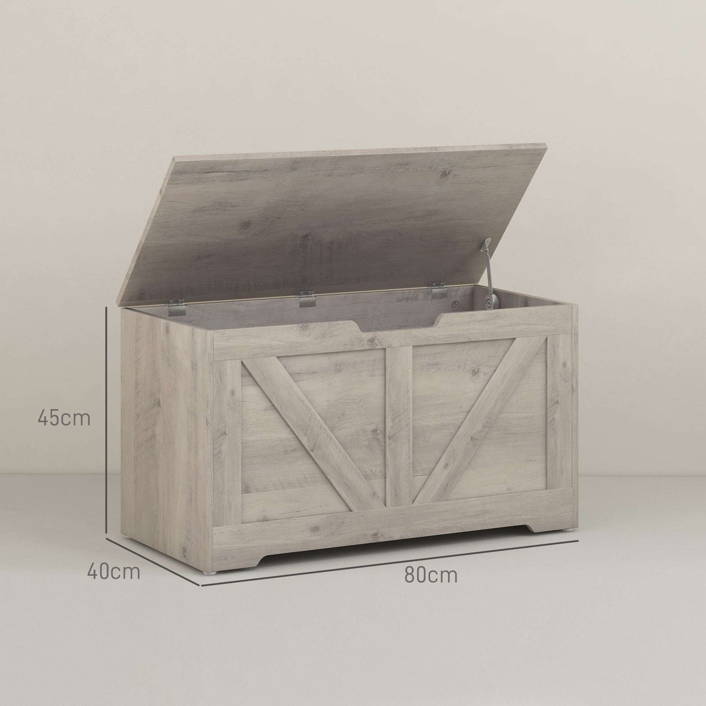 100L Home Storage Box, with Safety Hinges - Grey Wood-Effect