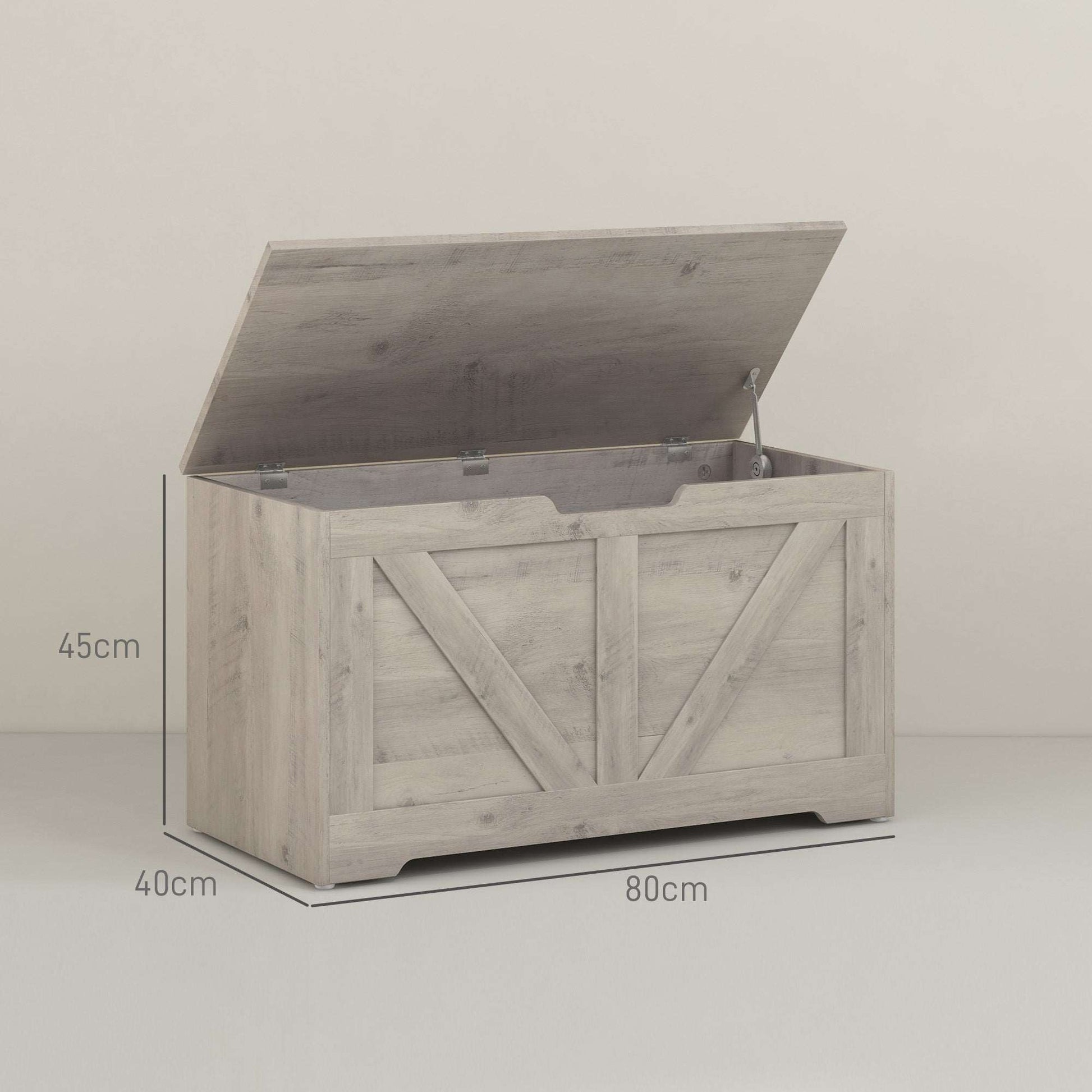 100L Home Storage Box, with Safety Hinges - Grey Wood-Effect