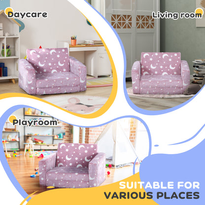 AIYAPLAY 2 in 1 Kids Foldable Chair with Glow in The Dark Stars Moon Design, Washable Cushion and Cover - Pink