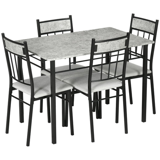 HOMCOM 5 Pieces Dining Room Sets, Modern Dining Table and Chairs Set 4 with Marble Effect Tabletop, Padded Kitchen Chairs and Metal Frame, Light Grey