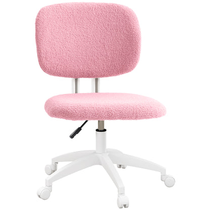 Vinsetto Cute Armless Office Chair Vanity Task Chair with Adjustable Height, Swivel Wheels, Mid Back, Pink