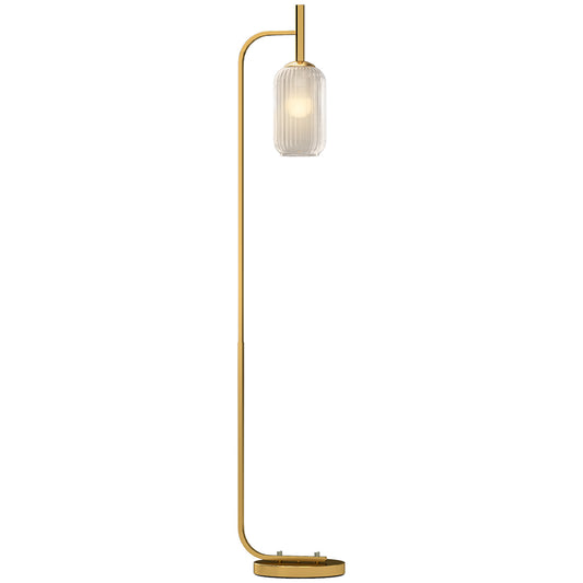 Floor Lamp for Living Room with Glass Lampshade, Modern Standing Lamp with Foot Switch for Bedroom, Bulb not Included, Gold Tone