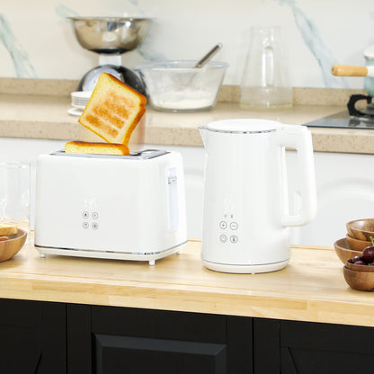 Kettle and Toaster Set, 1.5L 3000W Fast Boil Kettle with Insulation & 2 Slice Toaster Kitchen Set with 7 Level Browning Controls - Cream White