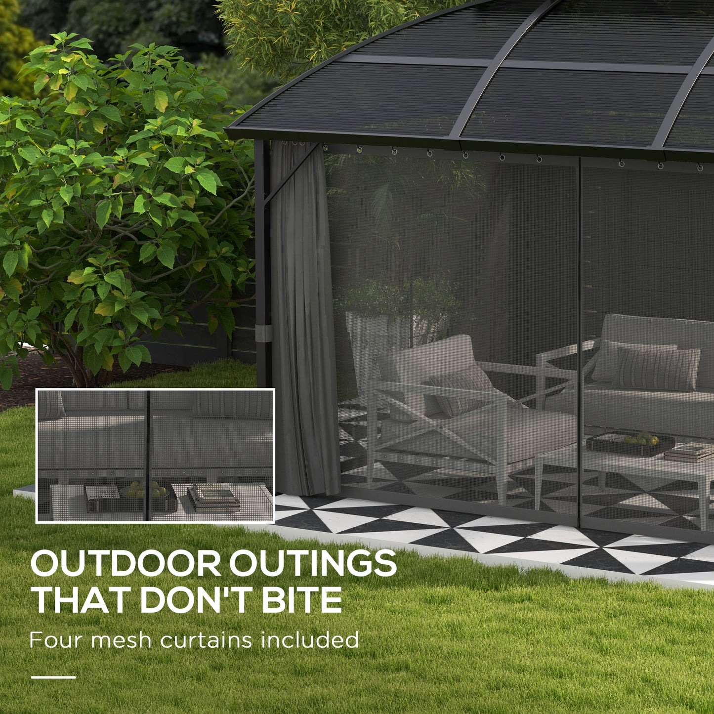 Outsunny 4 x 3m Aluminium Frame Hard Top Gazebo Chill Out Area With Accessories - Black