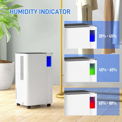 12L/Day Dehumidifier with Continuous Drainage, 2L Water Tank, 24H Timer, Digital Humidity Display, Filter, for Home Damp, Bedroom, Laundry Drying