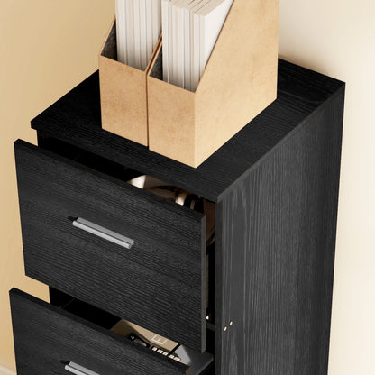 Four-Drawer Lockable Filing Cabinet - Black / White Ash Wood Effect