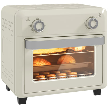 Vintage Retro Style Table Top 10L Air Fryer Oven, Mini Oven, Oil Free Cooking, Grill, Roast, Bake, with 1000W, Cream White