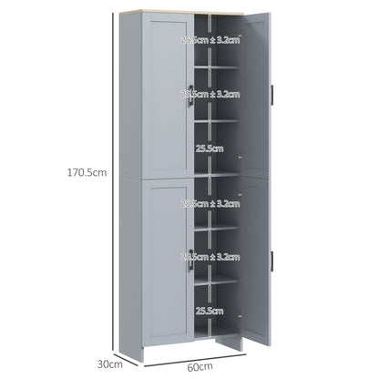 Freestanding Kitchen Cupboard, 4-Door Storage Cabinet Organizer with Adjustable Shelves Grey