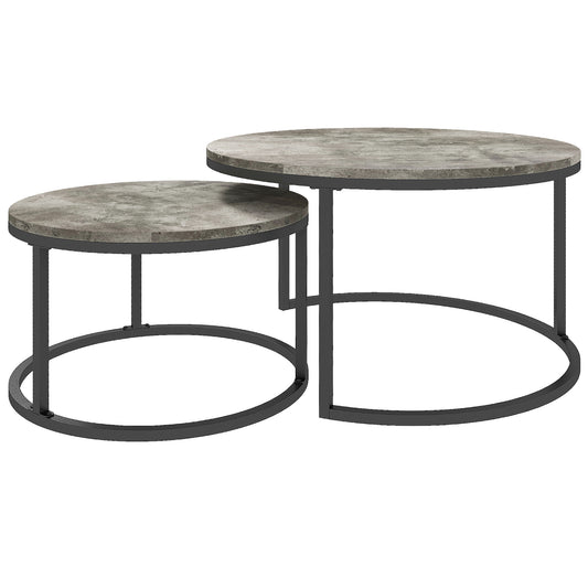 Industrial Nesting Coffee Table Set of 2, Round Coffee Tables, Living Room Table with Faux Cement Top and Steel Frame