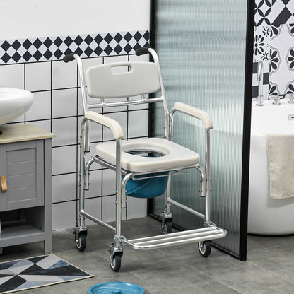 3-in-1 Shower Commode Wheelchair, with Wheels - Grey