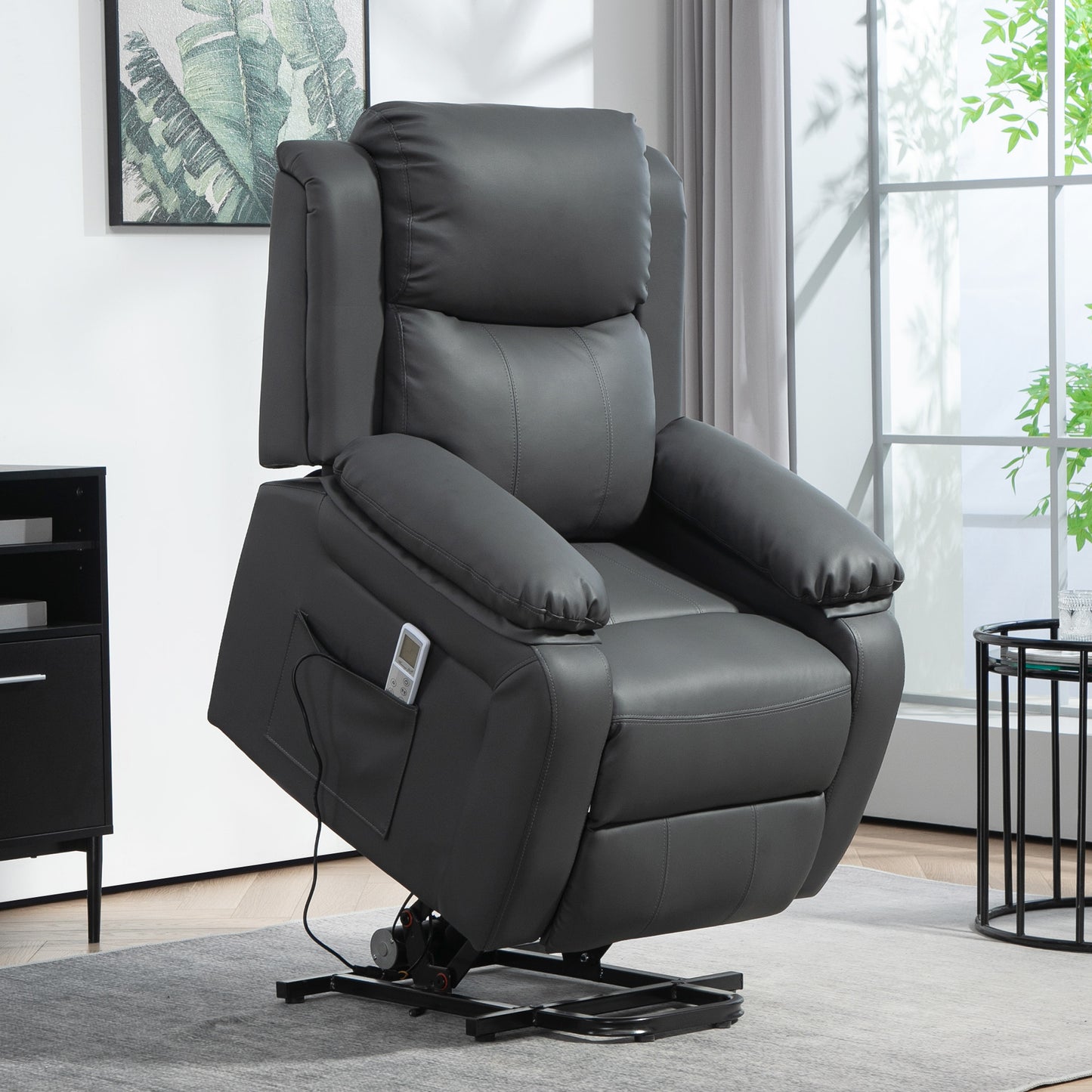 Electric Power Lift Recliner Chair Vibration Massage Reclining Chair with Remote Control and Side Pocket, Dark Grey