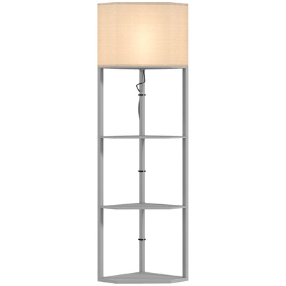 Corner Floor Lamp with Shelves, Tall Standing Lamp for Living Room, with Pull Chain Switch Bulb not Included, Grey