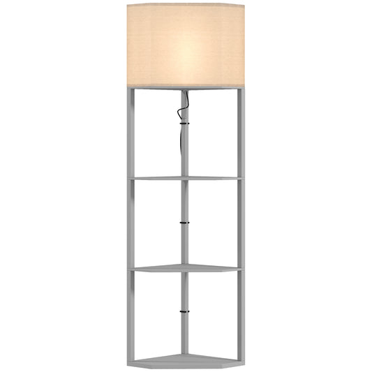 Corner Floor Lamp with Shelves, Tall Standing Lamp for Living Room, with Pull Chain Switch Bulb not Included, Grey