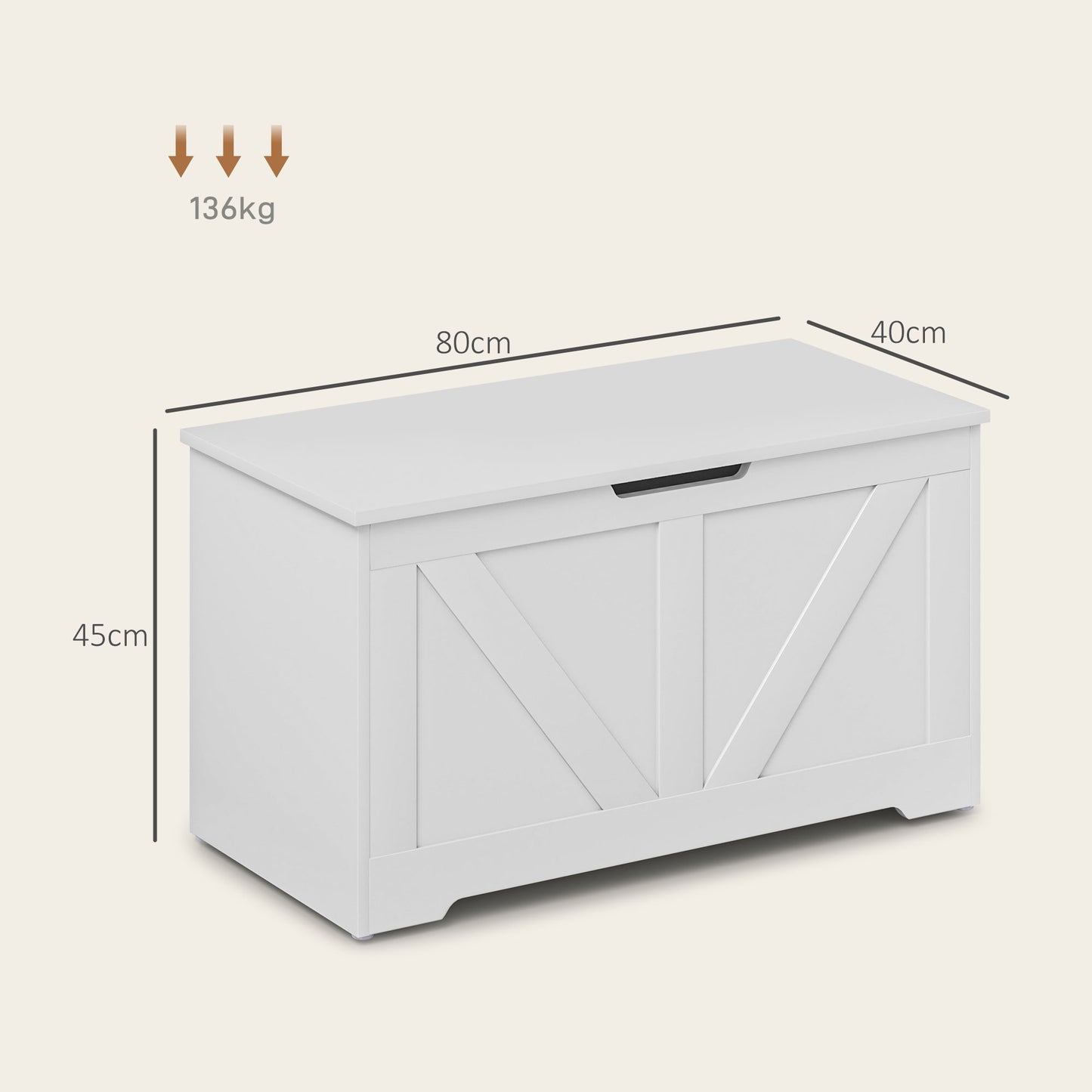 100L Home Storage Box, with Safety Hinges - White Wood-Effect