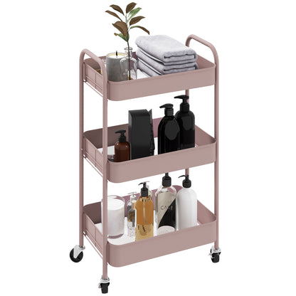 Three-Tier Steel Storage Trolley - Pink Or Blue