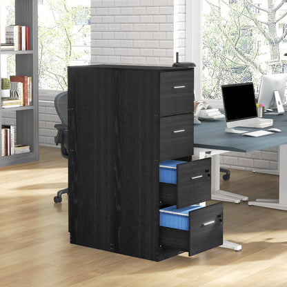 Four-Drawer Lockable Filing Cabinet - Black / White Ash Wood Effect