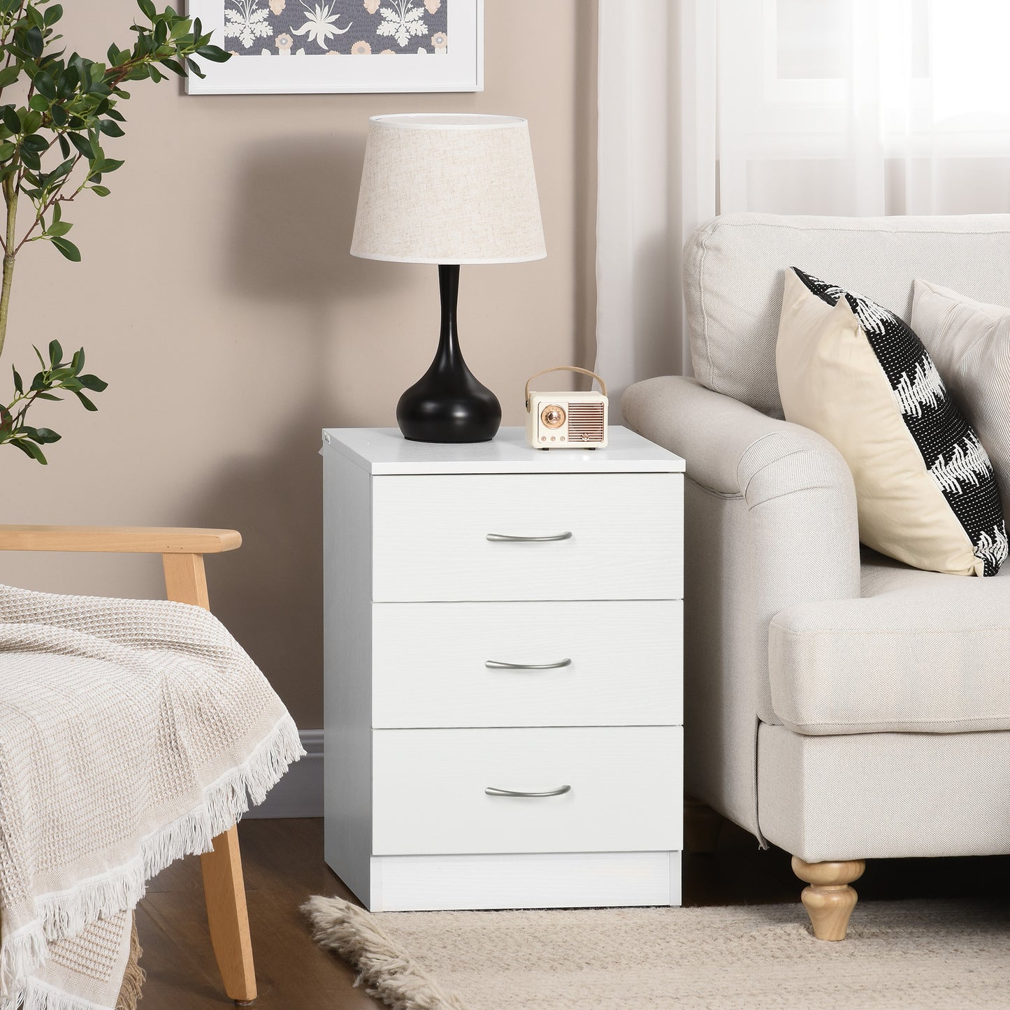 Three-Drawer Simple Bedside Table Nightstand - White