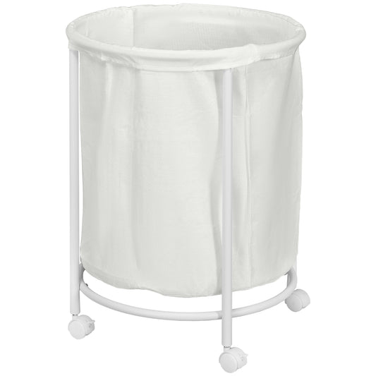 100L Rolling Laundry Washing Basket on Wheels, 50cm Round Hamper W/ Removable Bag And Steel Frame For Bedroom, Bathroom, Laundry Room