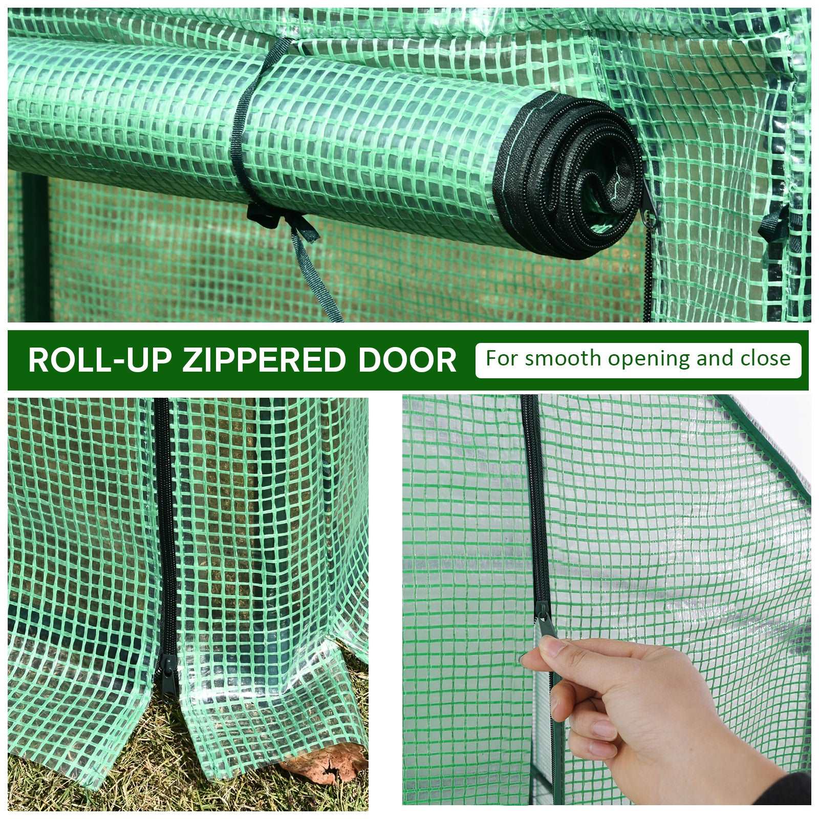 100L x 50W x 150HCM Outdoor PE Greenhouse Steel Frame Plant Cover with Zipper - Green