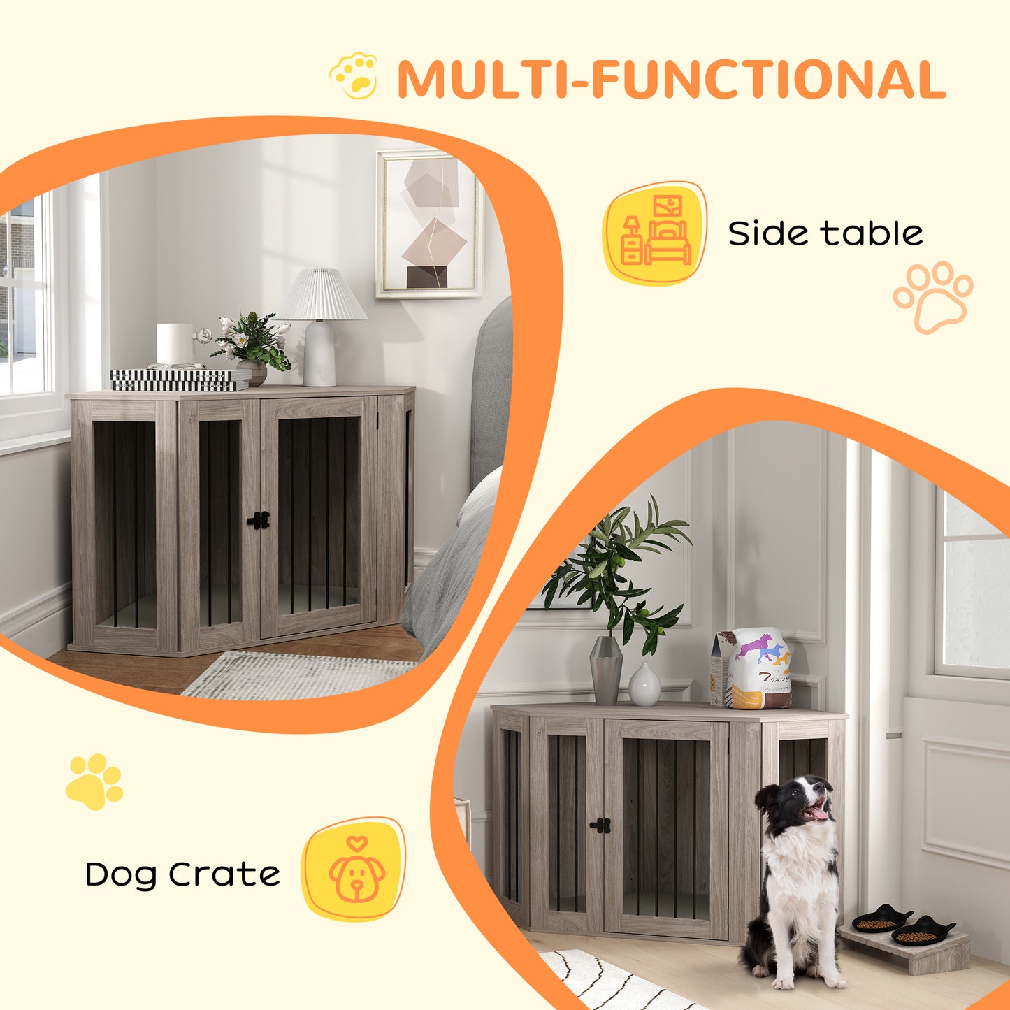 PawHut 2 in 1 Dog Crate Furniture Side Table, with Cushion, 122 x 61 x 71cm