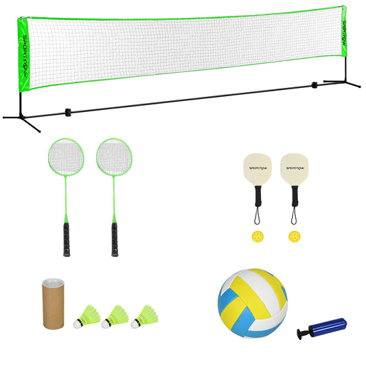 Portable Badminton Set, Multi-Sports Badminton Net for Pickleball Volleyball W/ 3 Shuttlecocks, 4 Rackets, for Indoor Outdoor, Garden, Beach